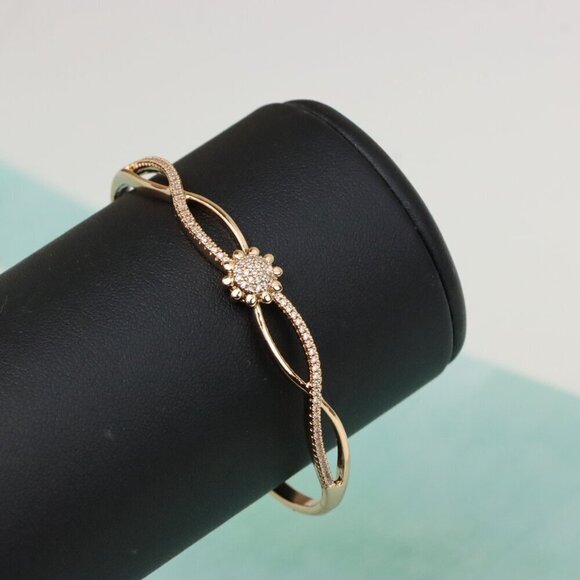 Elegant Rose Gold Bangle with Floral CZ Detailing, XPBL0502 - Picture 8 of 12